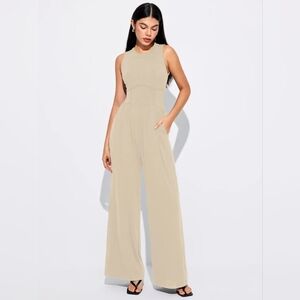Cider Sleveless Ribbed Wideleg Beige Jumpsuit, Size 2X, NWT